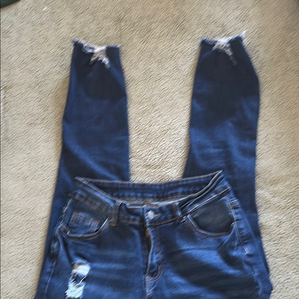 Distressed Blue Jeans with Star Accents